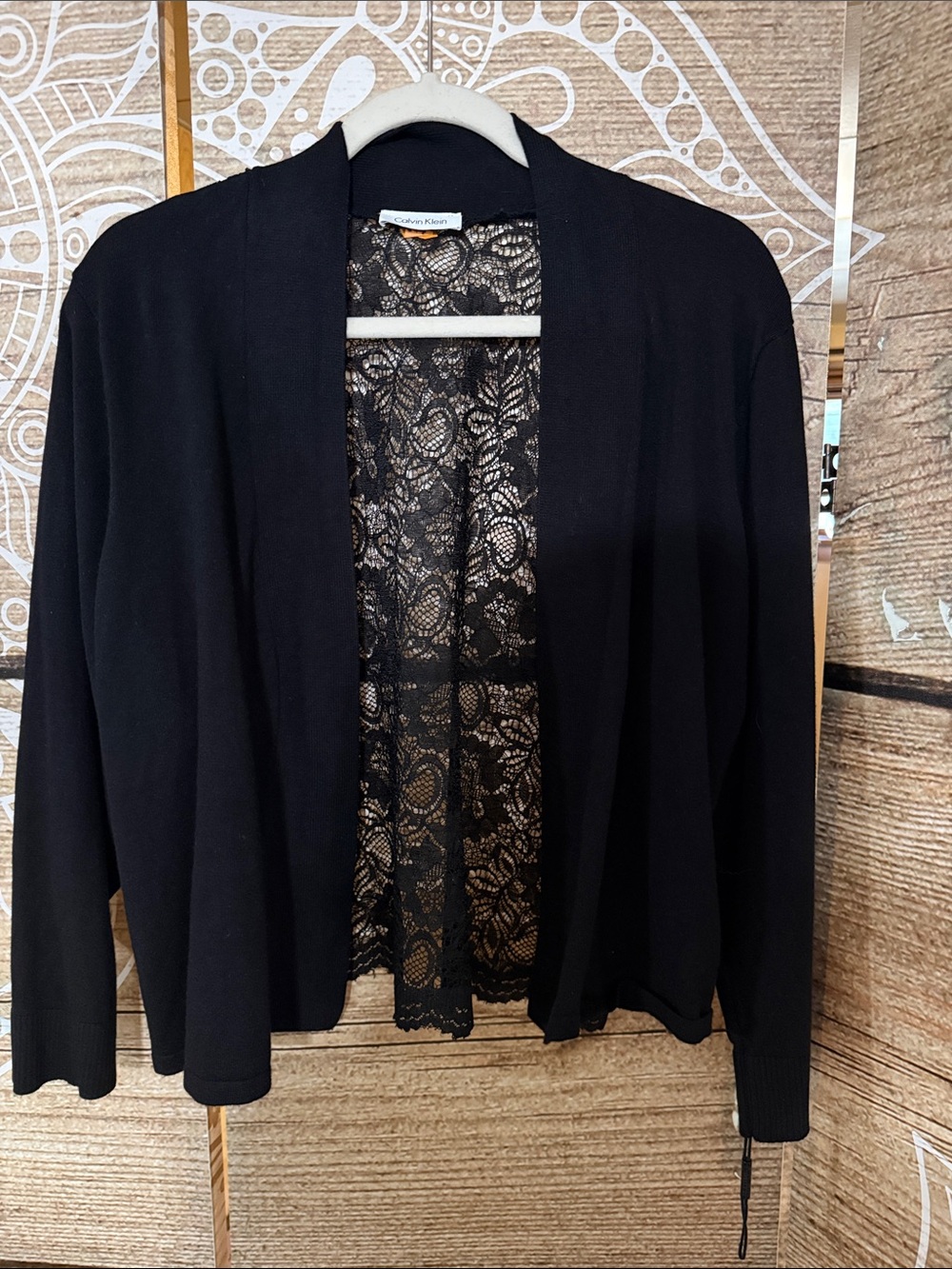 Calvin Klein Black Open-Front Cardigan with Lace Back